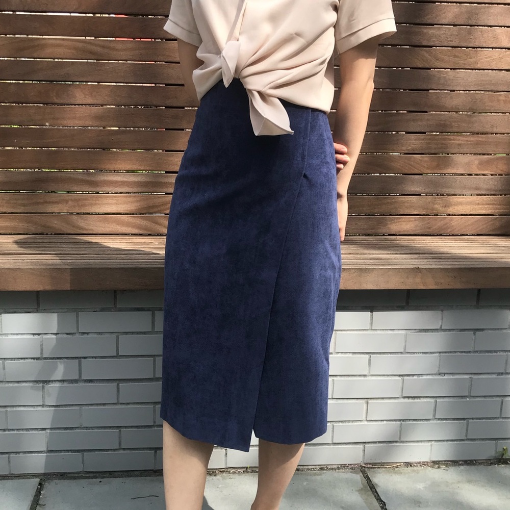 Blue Velvet Pencil Skirt